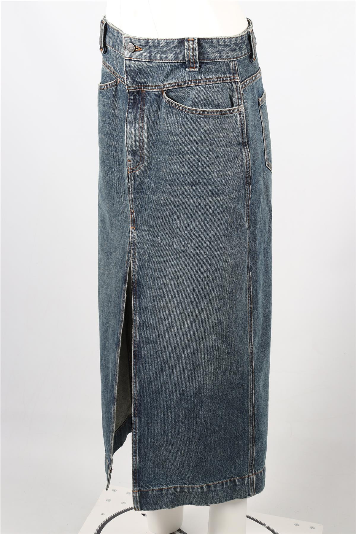 KHAITE BLUE DENIM MIDI SKIRT W29 UK 10-12