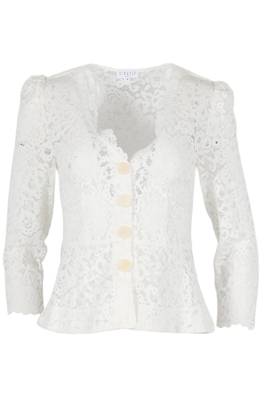 CLAUDIE PIERLOT LACE COTTON BLEND TOP FR 36 UK 8