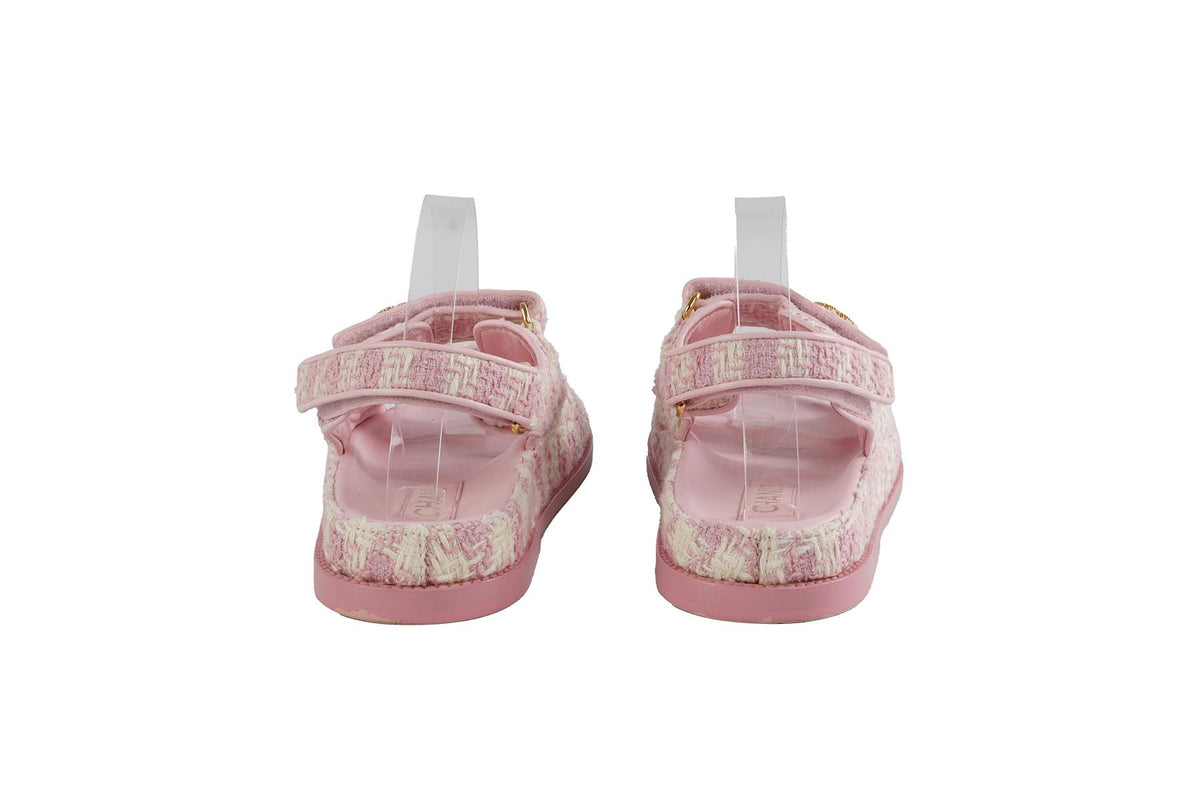 CHANEL PINK 2024 DAD TWEED SANDALS EU 38.5 UK 5.5 US 8.5