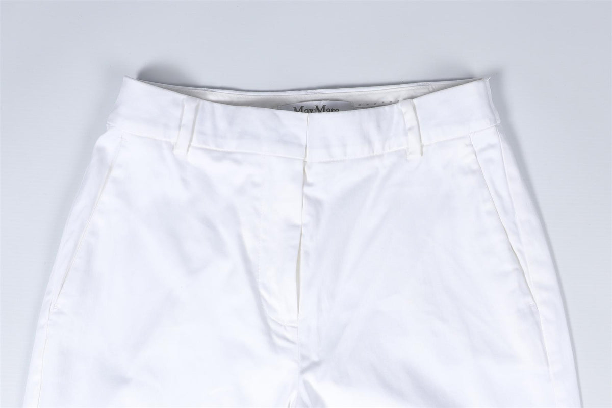 MAX MARA WHITE COTTON STRAIGHT LEG PANTS XSMALL