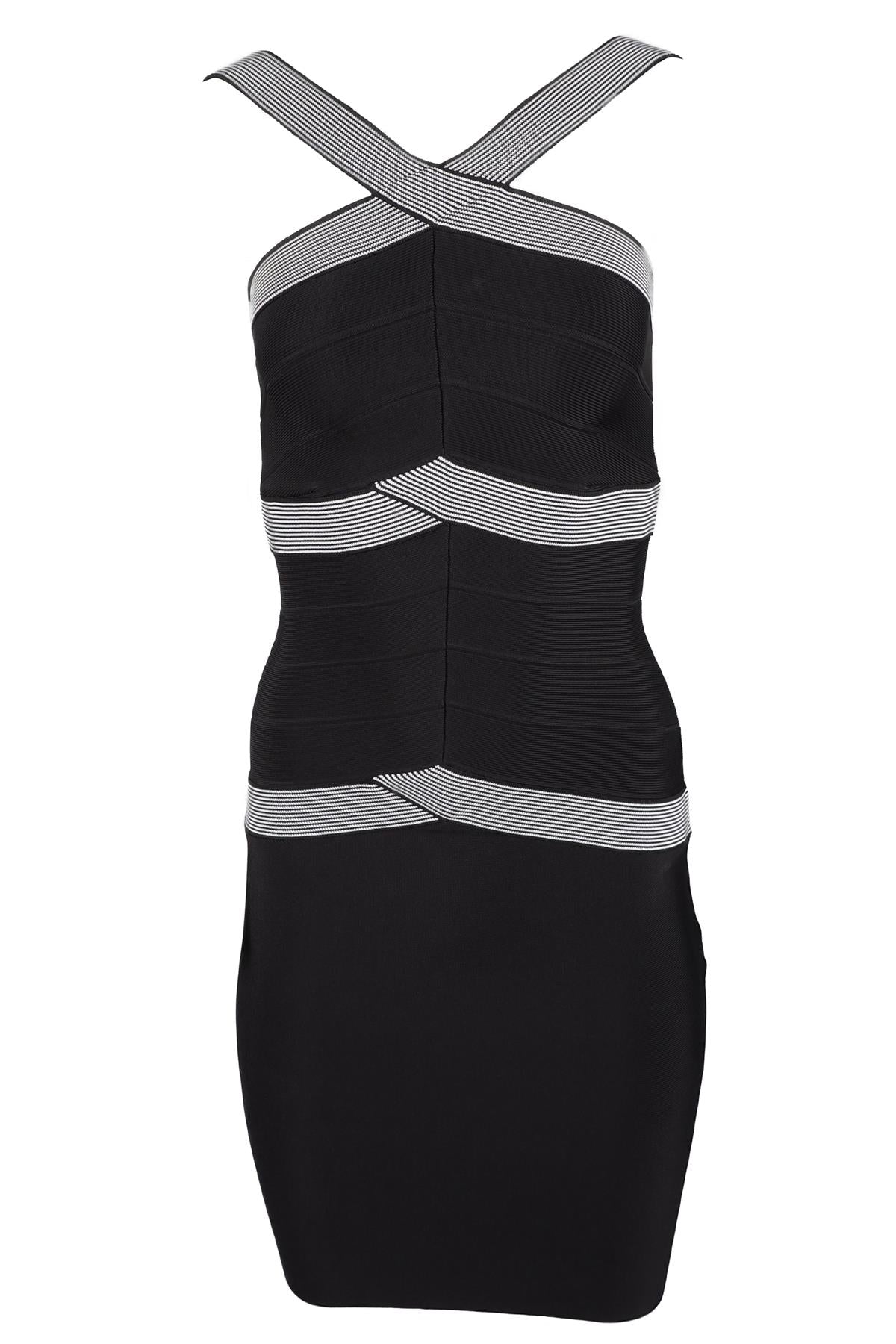 HERVE LEGER BLACK BANDAGE MINI DRESS XXSMALL