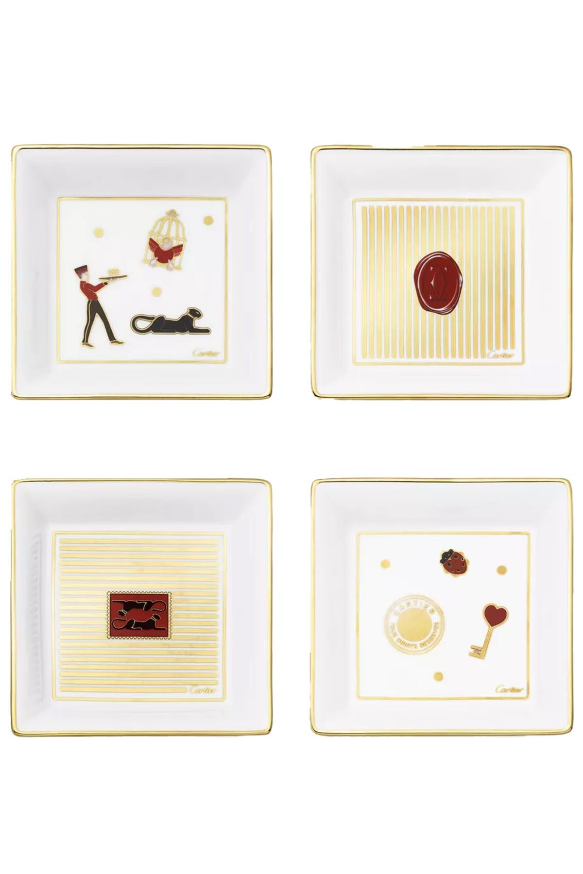 CARTIER WHITE DIABOLO DE CARTIER SET OF 4 TRINKET TRAYS