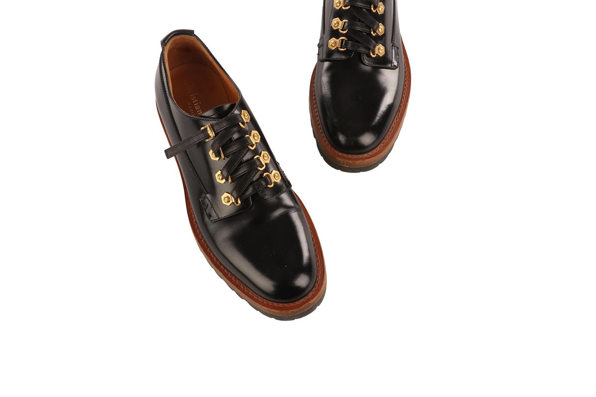 CHRISTIAN DIOR BLACK LEATHER DERBY SHOES EU 37 UK 4