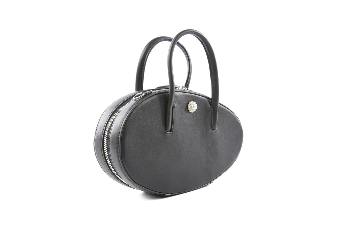 SIMONE ROCHA BLACK EGG CASE LEATHER TOTE BAG