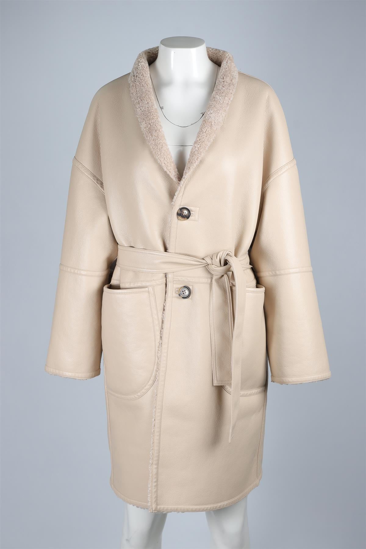 VANESSA BRUNO BEIGE FAUX SHEARLING COAT LARGE