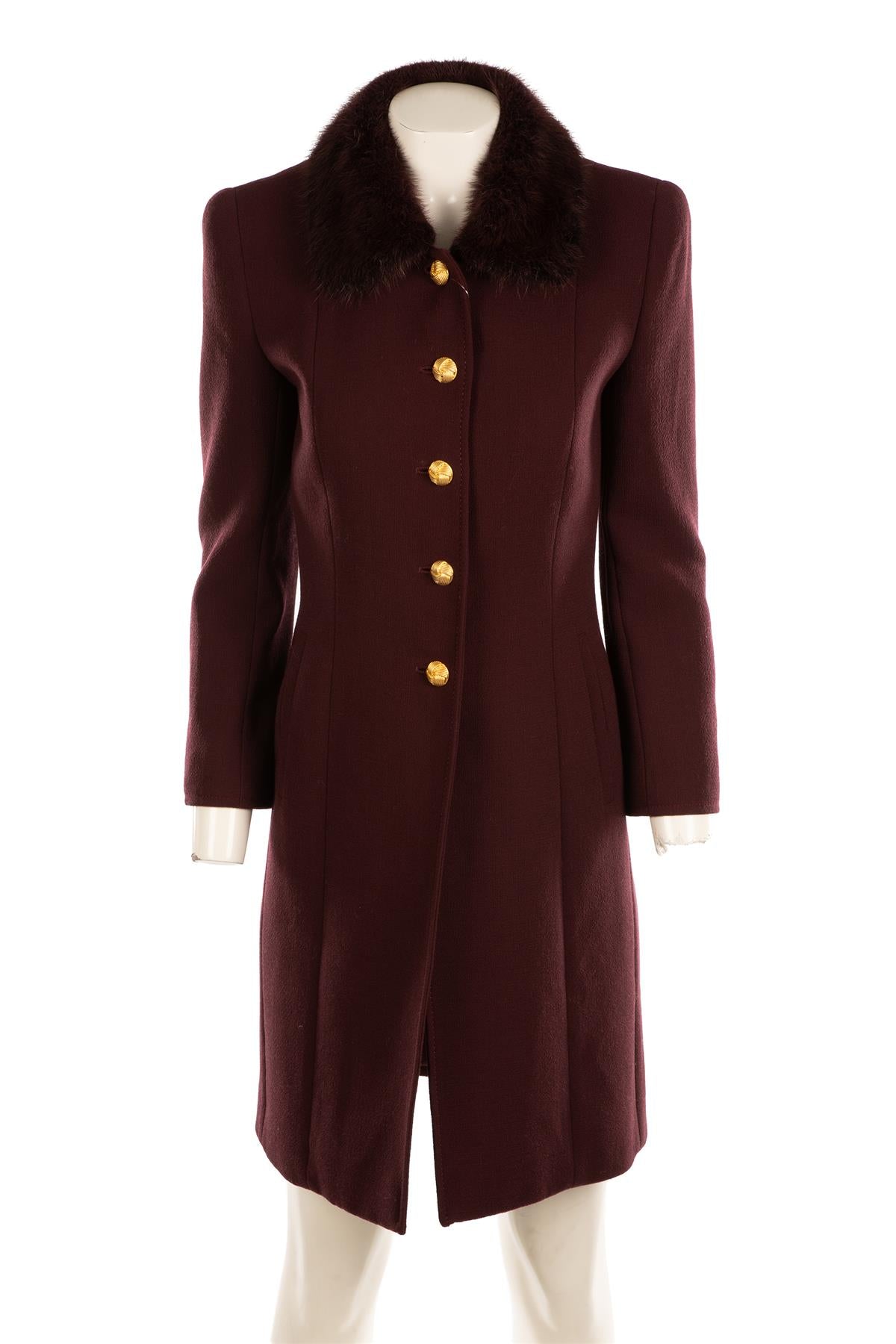FONTANA COUTURE BURGUNDY MINK FUR AND WOOL COAT IT 40 UK 8