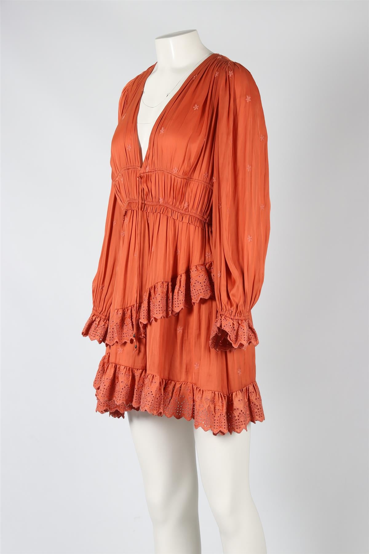 ULLA JOHNSON ORANGE SILK MINI DRESS US 8 UK 12