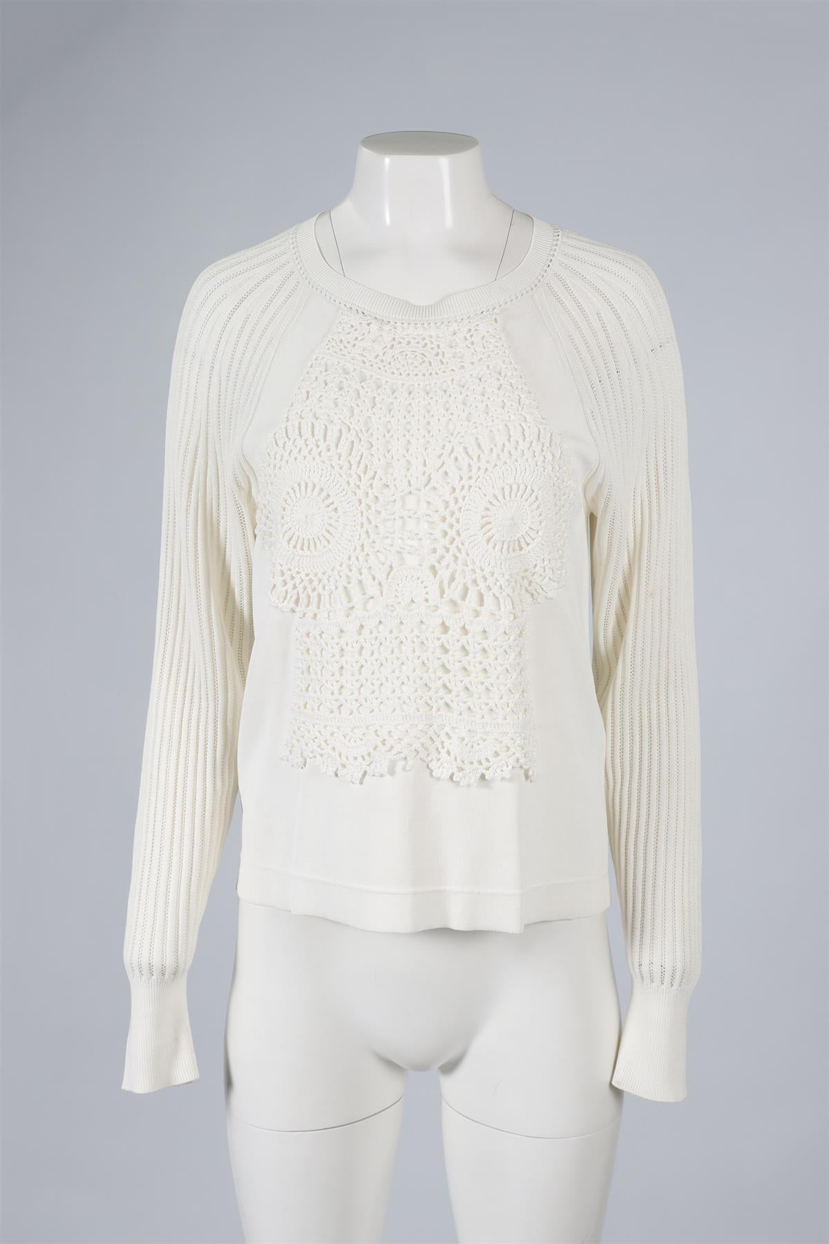 CHLOÉ WHITE COTTON BLEND SWEATER SMALL