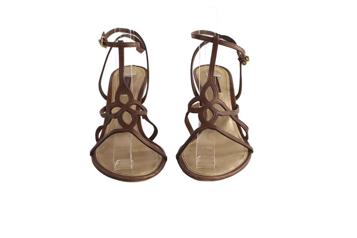 LOUIS VUITTON BROWN LEATHER WEDGES EU 39 UK 6 US 9