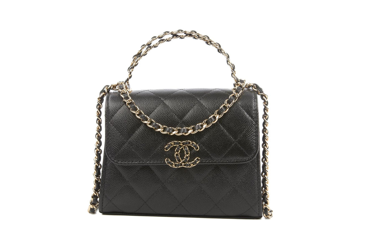 CHANEL BLACK 2023 MINI QUILTED CAVIAR LEATHER TOTE BAG