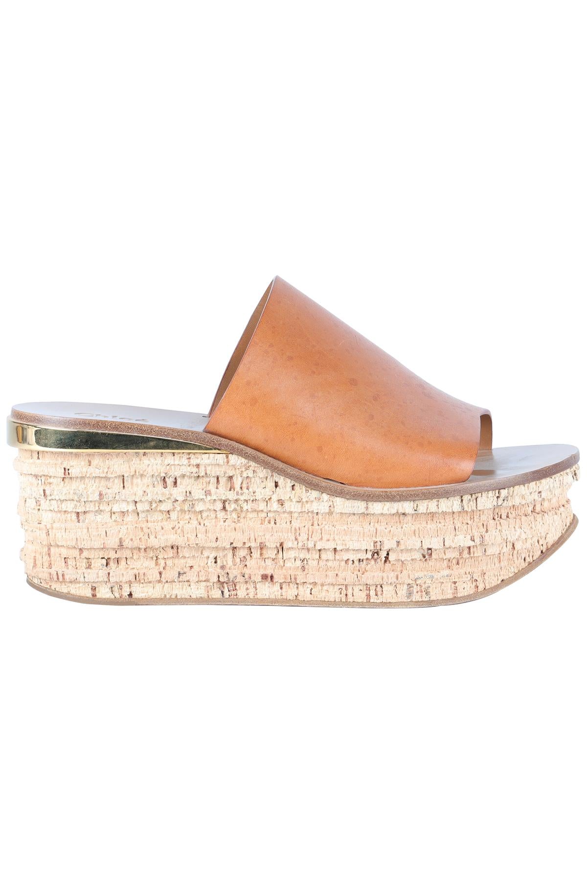 CHLOÉ BROWN LEATHER WEDGE MULES EU 38.5 UK 5.5 US 8.5