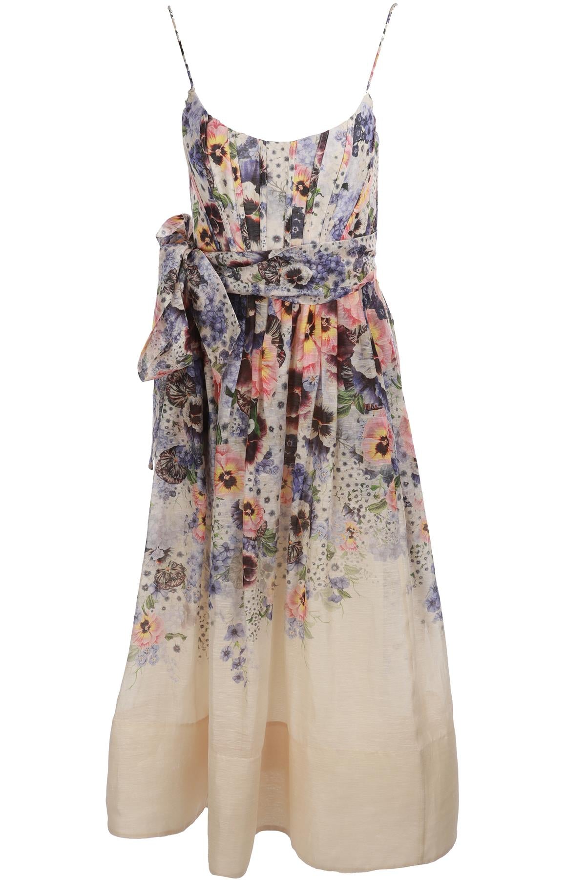 ZIMMERMANN MULTI LINEN MIDI DRESS 1 UK 10