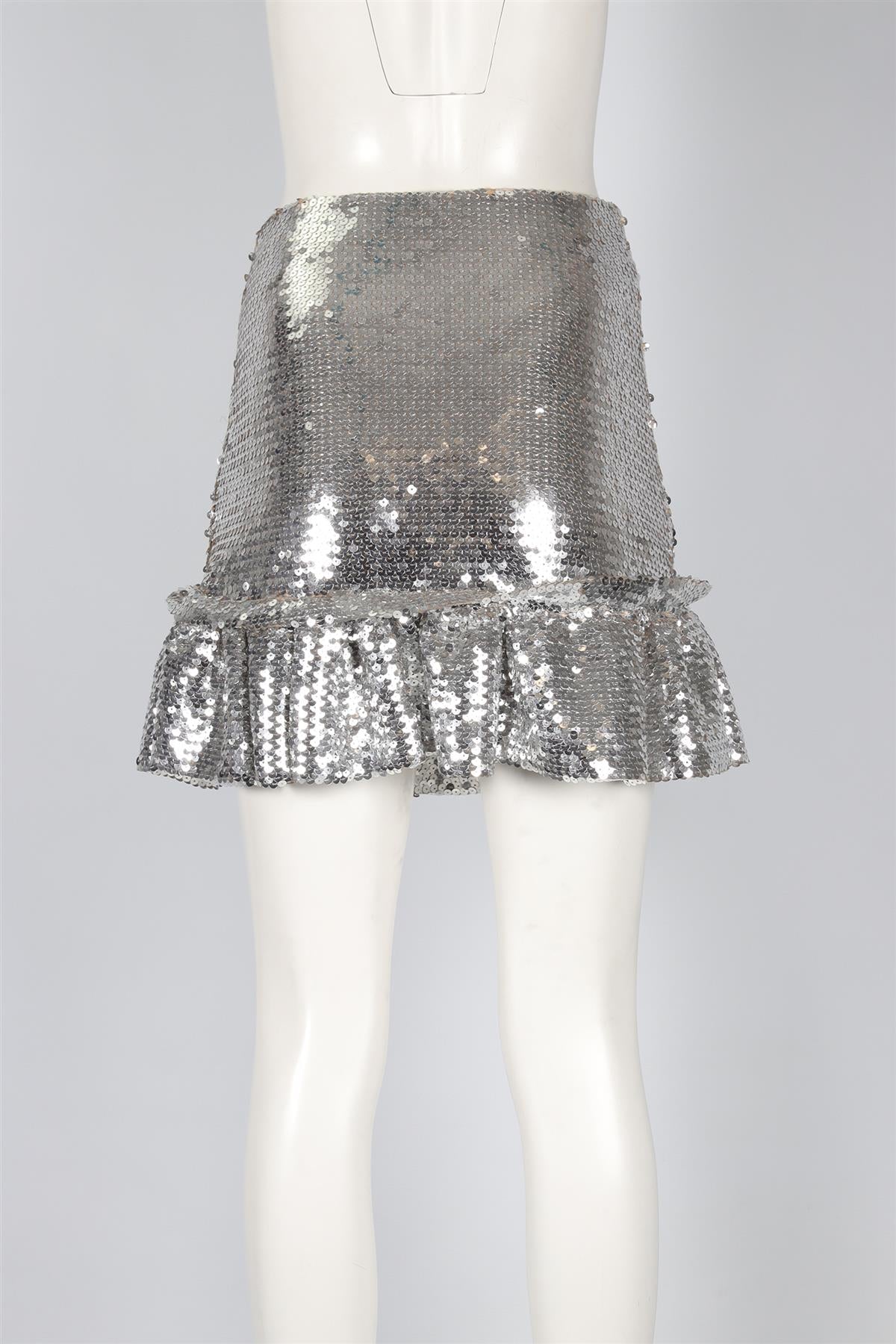 PACO RABANNE SILVER SEQUIN MINI SKIRT FR 36 UK 8