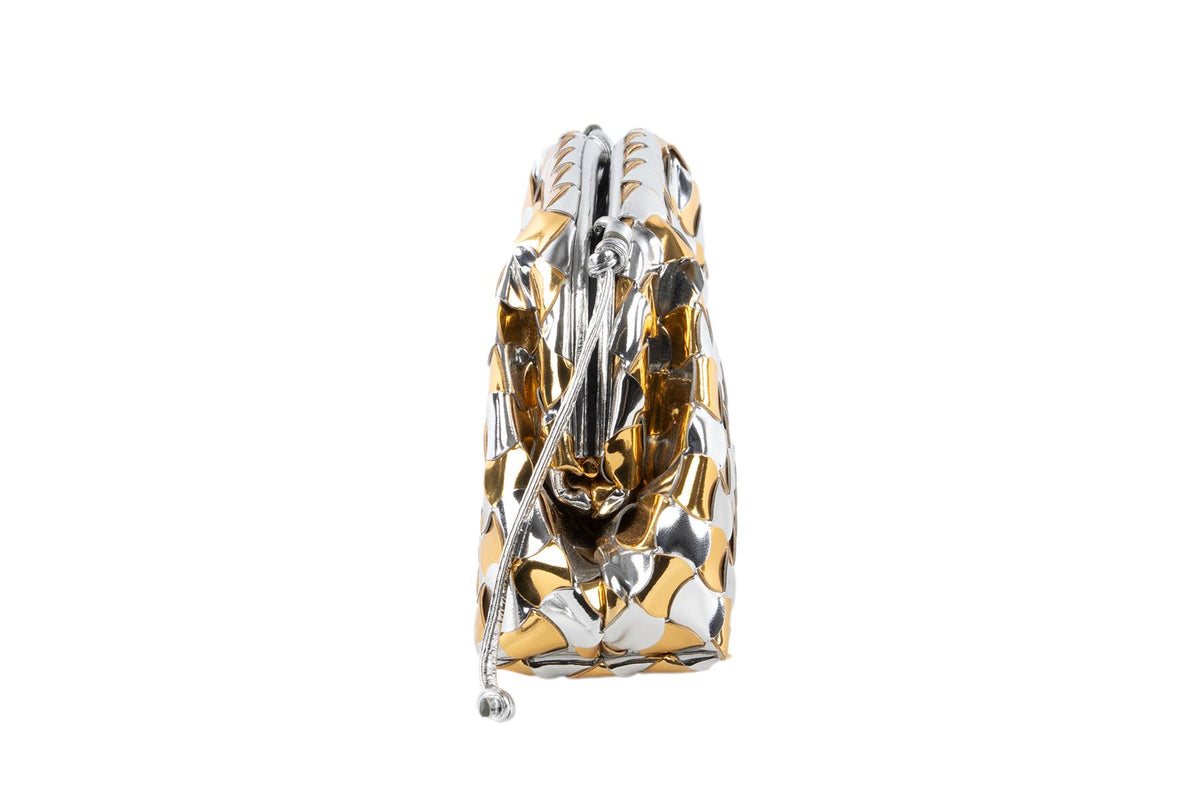 BOTTEGA VENETA GOLD POUCH MINI LEATHER SHOULDER BAG
