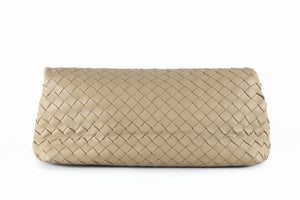 BOTTEGA VENETA BEIGE INTRECCIATO LEATHER CLUTCH