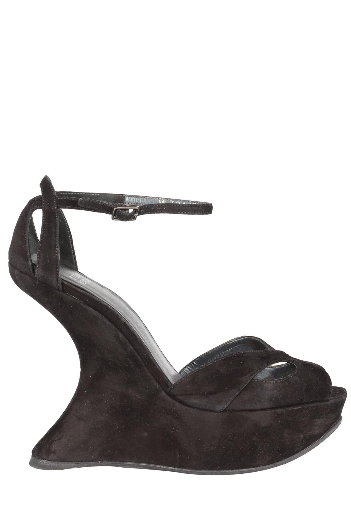 STUART WEITZMAN BLACK SUEDE WEDGE SANDALS EU 38 UK 5 US 8