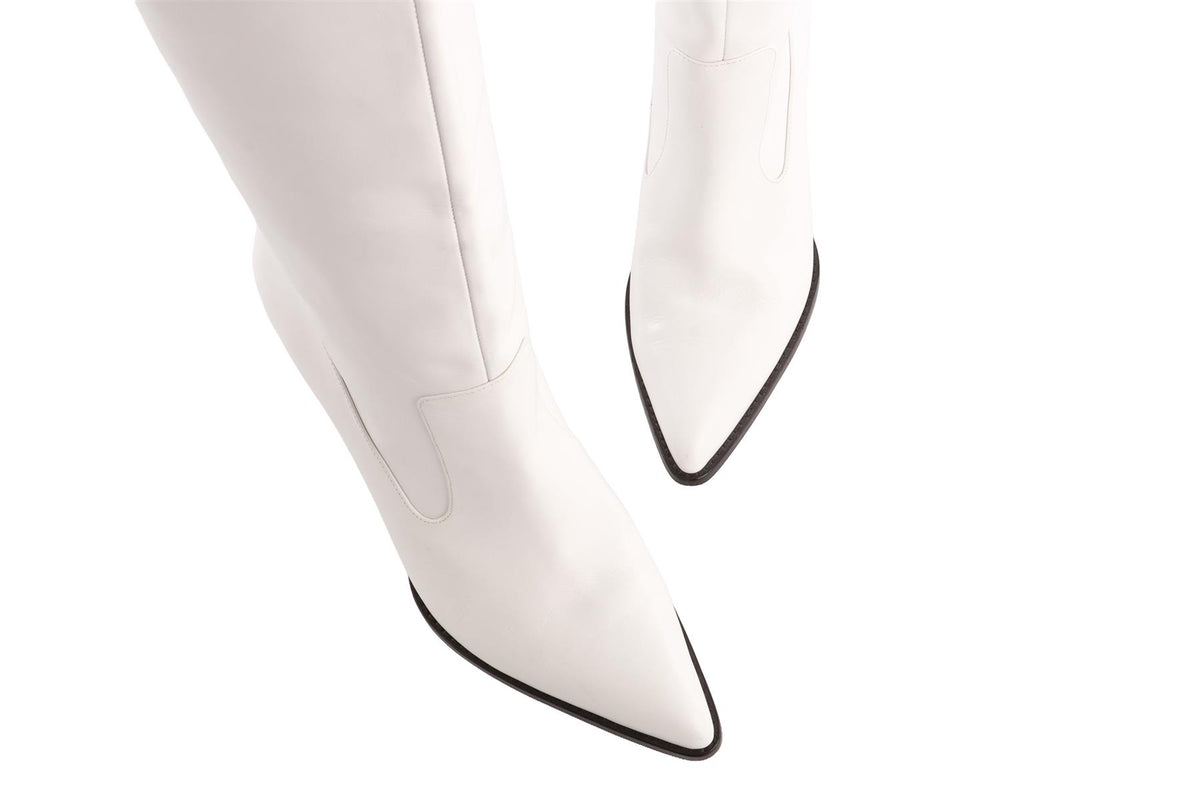 HUISHAN ZHANG WHITE LEATHER KNEE HIGH BOOTS EU 40 UK 7