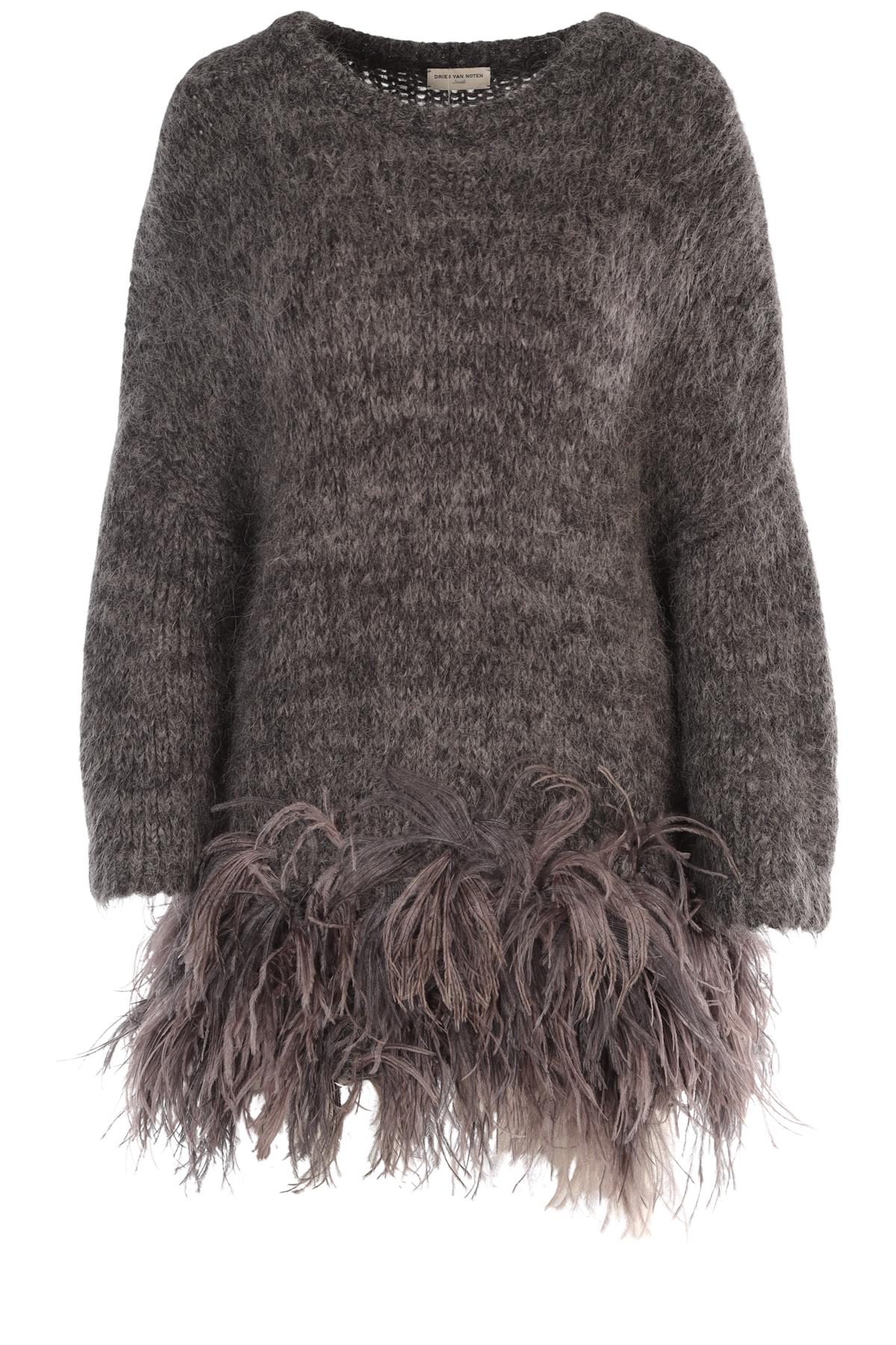 DRIES VAN NOTEN GREY ALPACA MINI DRESS SMALL