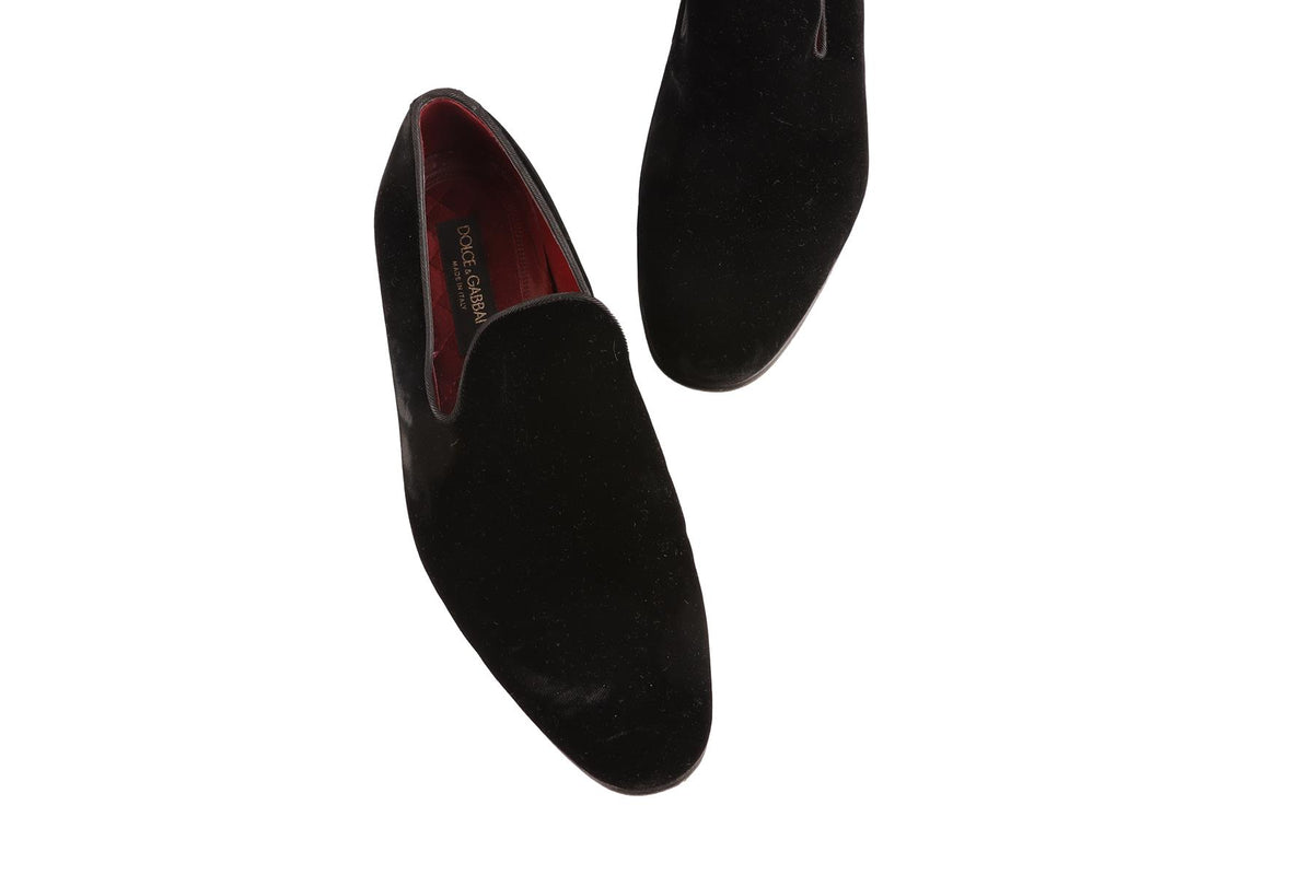 DOLCE & GABBANA BLACK MEN'S VELVET LOAFERS IT 42 UK 8