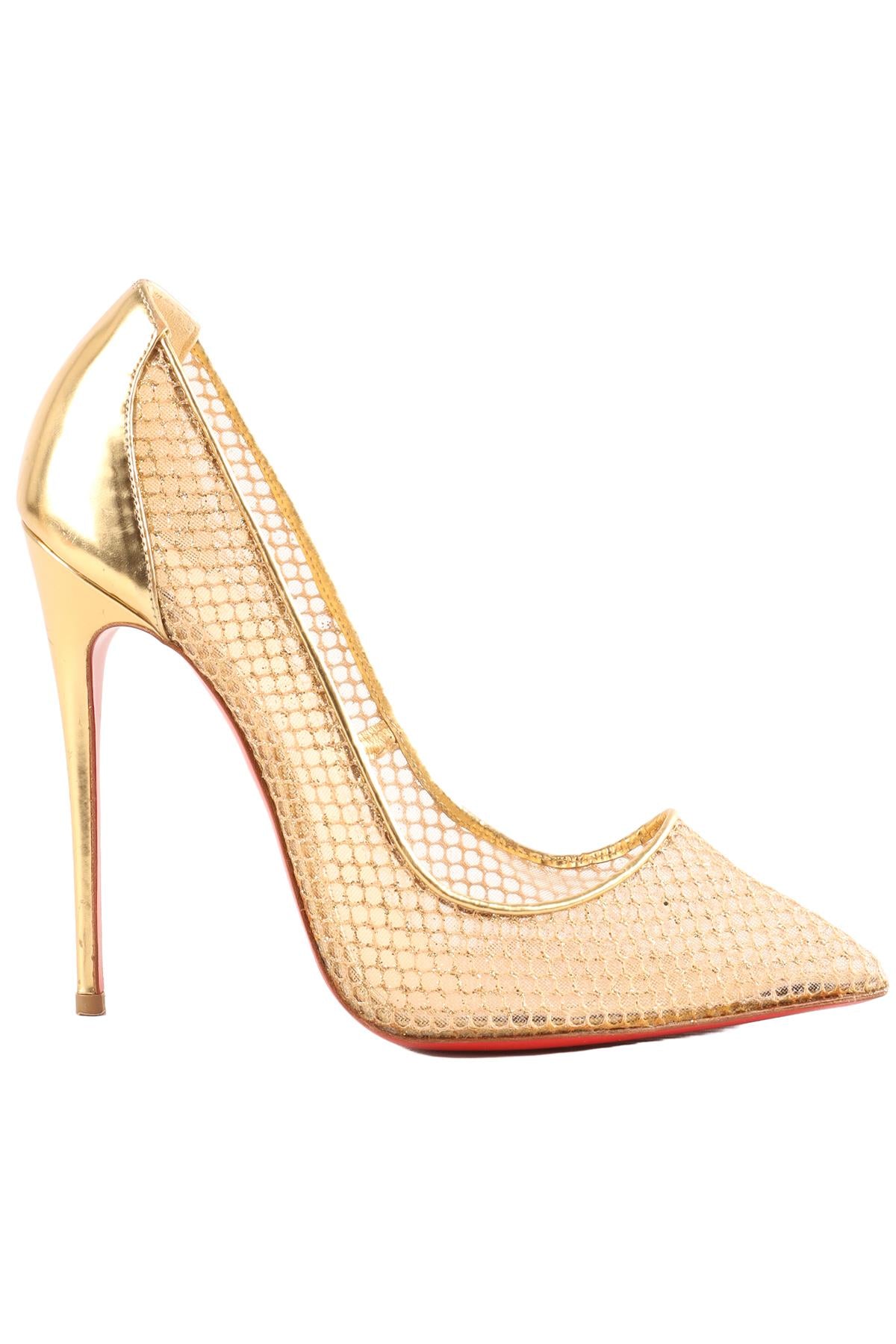 CHRISTIAN LOUBOUTIN GOLD FOLLIES RESILLE MESH PUMPS EU 38.5 UK 5.5 US 8.5