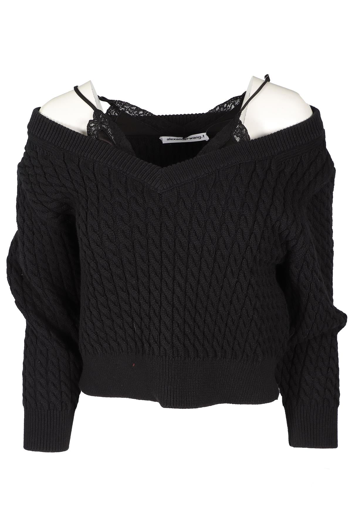 T BY ALEXANDER WANG BLACK WOOL TOP X-SMALL