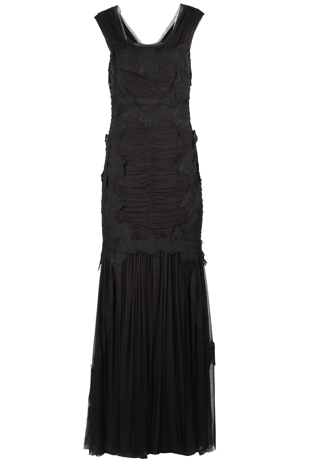 DOLCE & GABANNA BLACK TULLE MAXI DRESS IT 46 UK 14