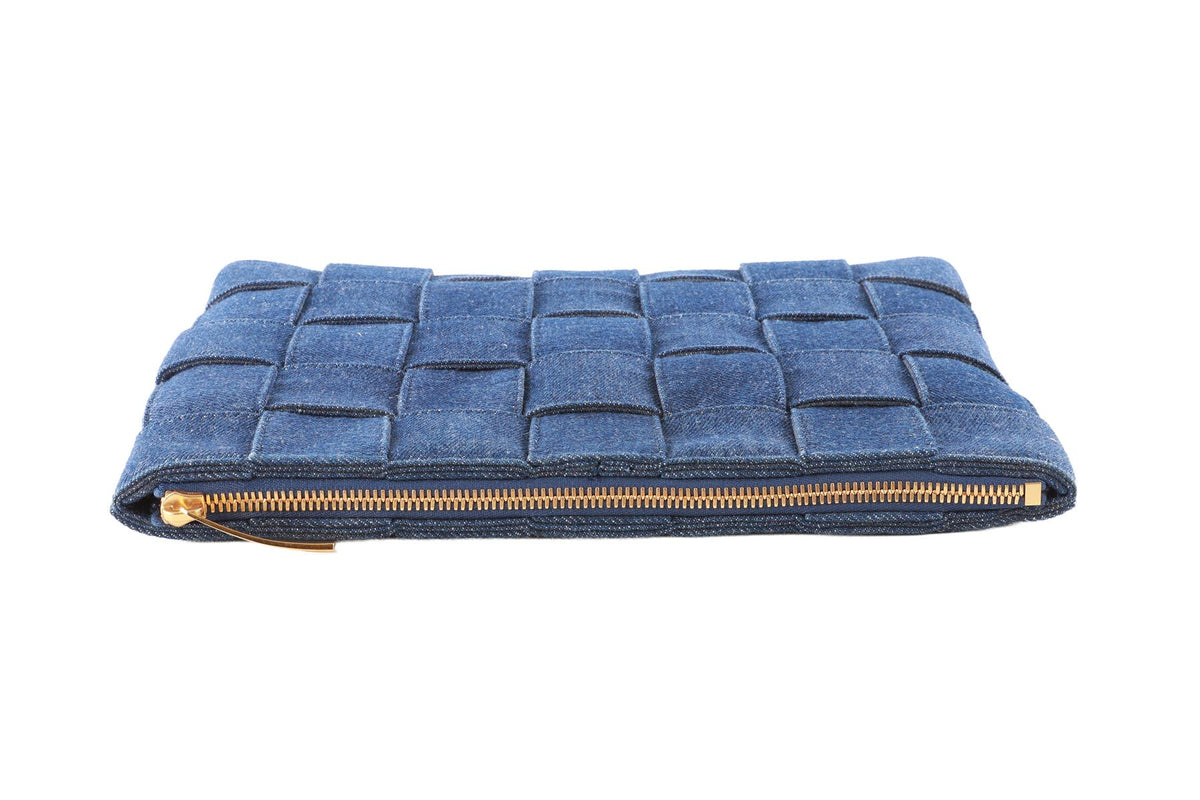 BOTTEGA VENETA BLUE INTRECCIATO DENIM CLUTCH