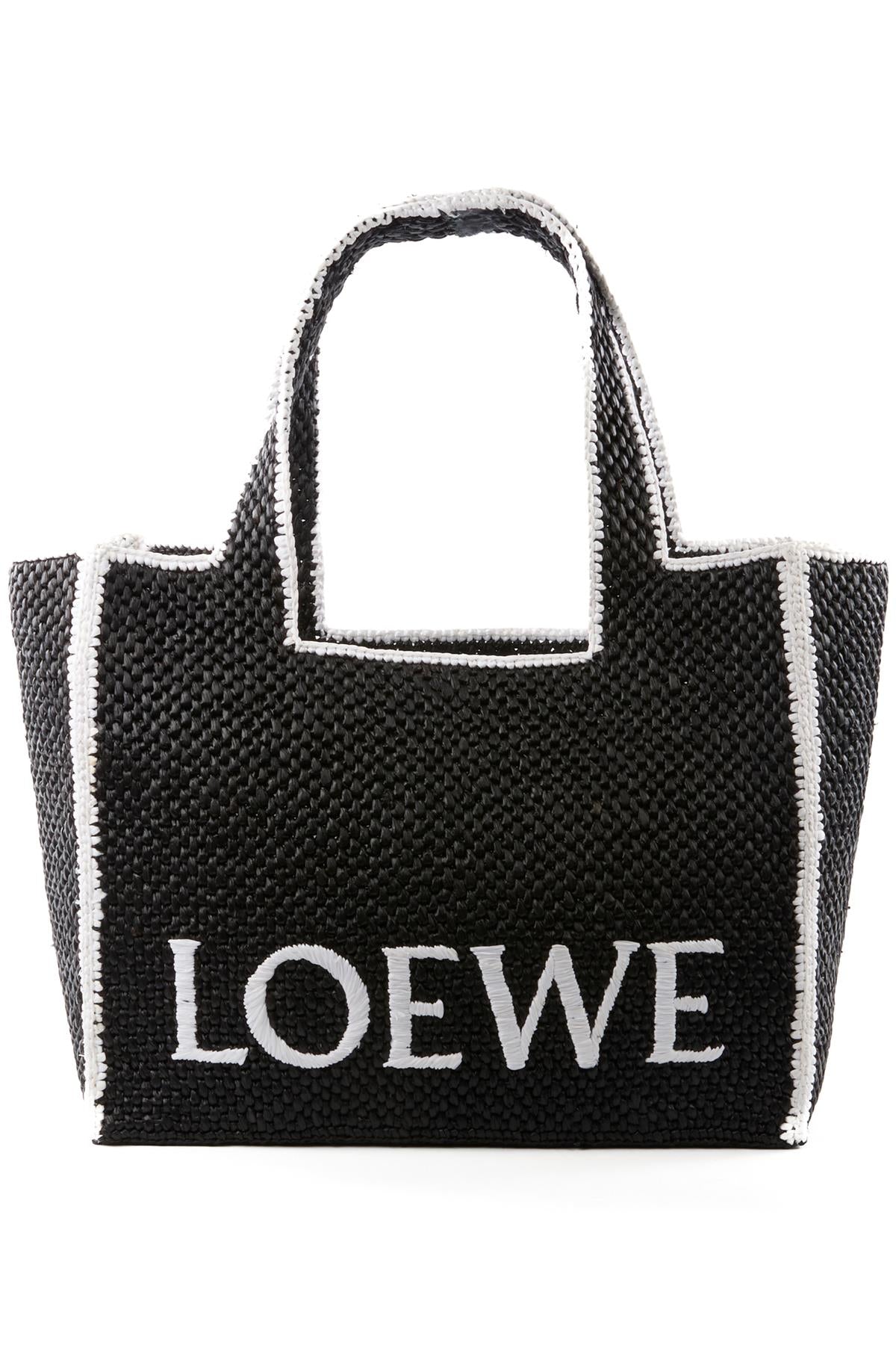 LOEWE BLACK LARGE RAFFIA TOTE BAG