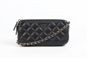 CHANEL 2016 DOUBLE ZIP WALLET ON CHAIN QUILTED LEATHER SHOULDER BAG