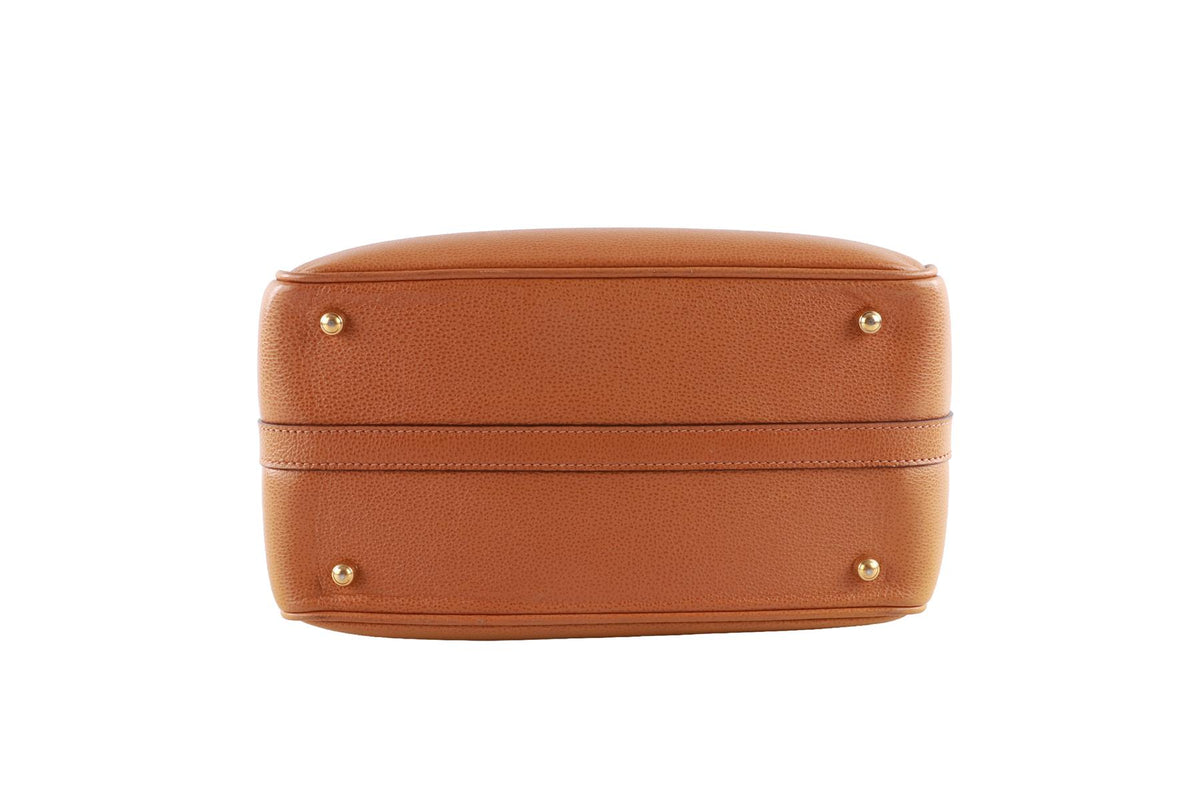 GUCCI TAN VINTAGE VANITY BAMBOO LEATHER TOTE BAG