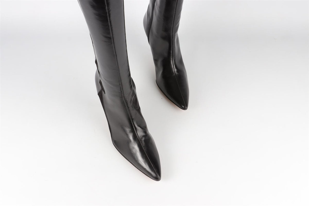 MANOLO BLAHNIK BLACK VINTAGE LEATHER KNEE HIGH BOOTS EU 38 UK 5 US 8