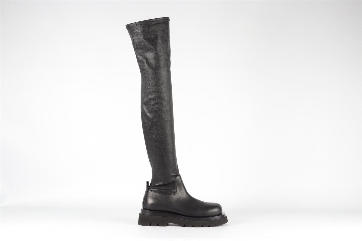 BOTTEGA VENETA BLACK LEATHER OVER THE KNEE BOOTS EU 39 UK 6 US 9