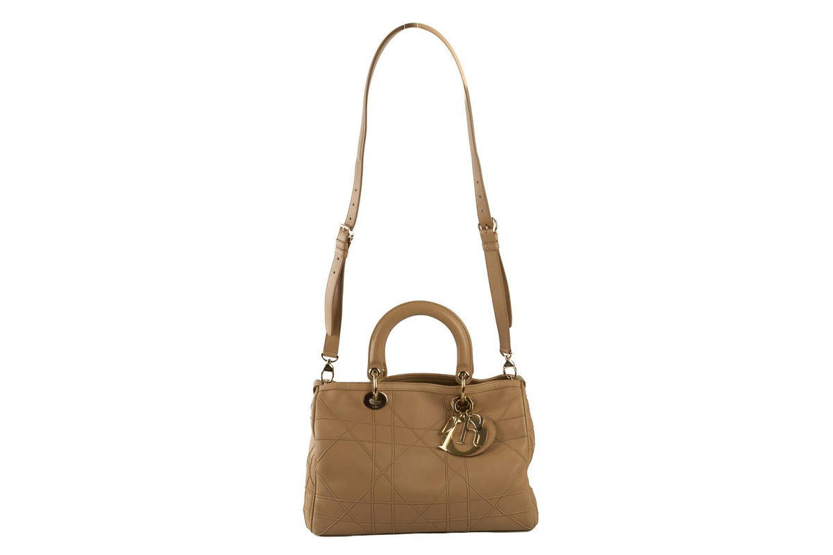 CHRISTIAN DIOR BEIGE GRANVILLE CANNAGE LEATHER TOTE BAG