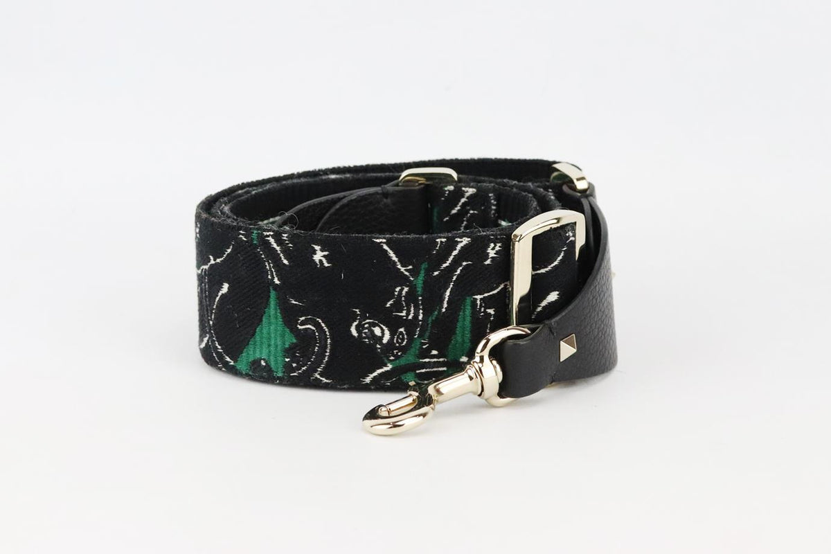 VALENTINO EMBROIDERED CANVAS AND LEATHER BAG STRAP