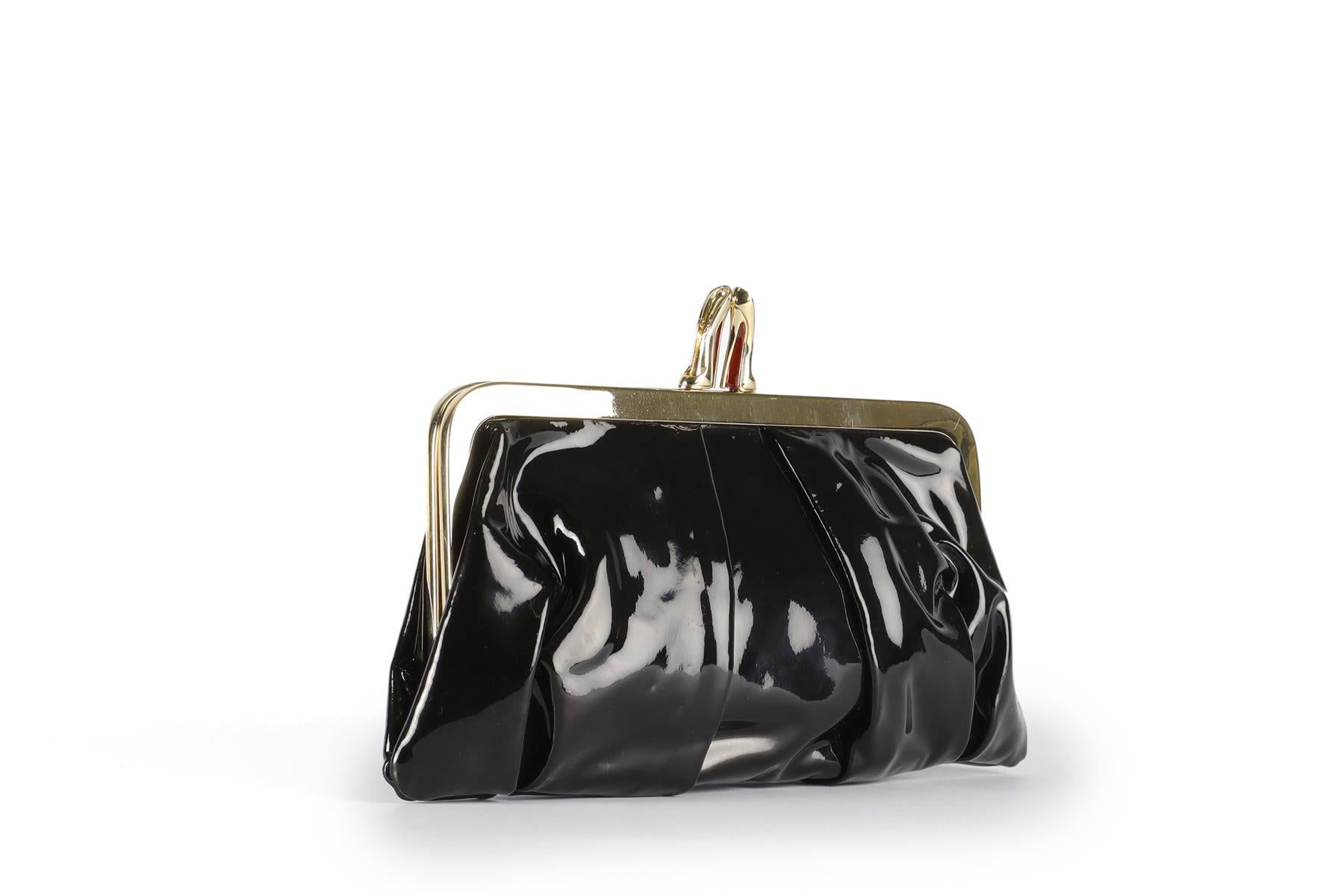 CHRISTIAN LOUBOUTIN BLACK MISS LOUBI PATENT LEATHER CLUTCH