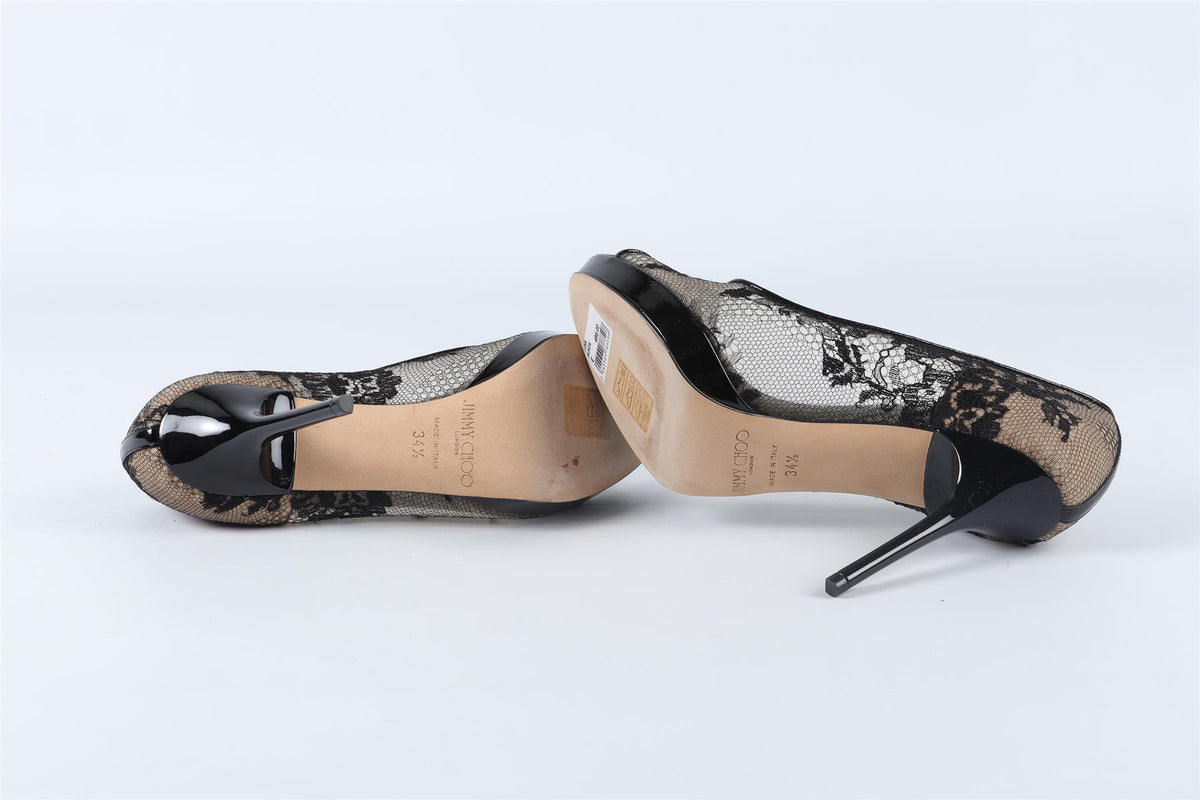 JIMMY CHOO BLACK LACE PLATFORM PUMPS EU 34.5 UK 1.5 US 4.5