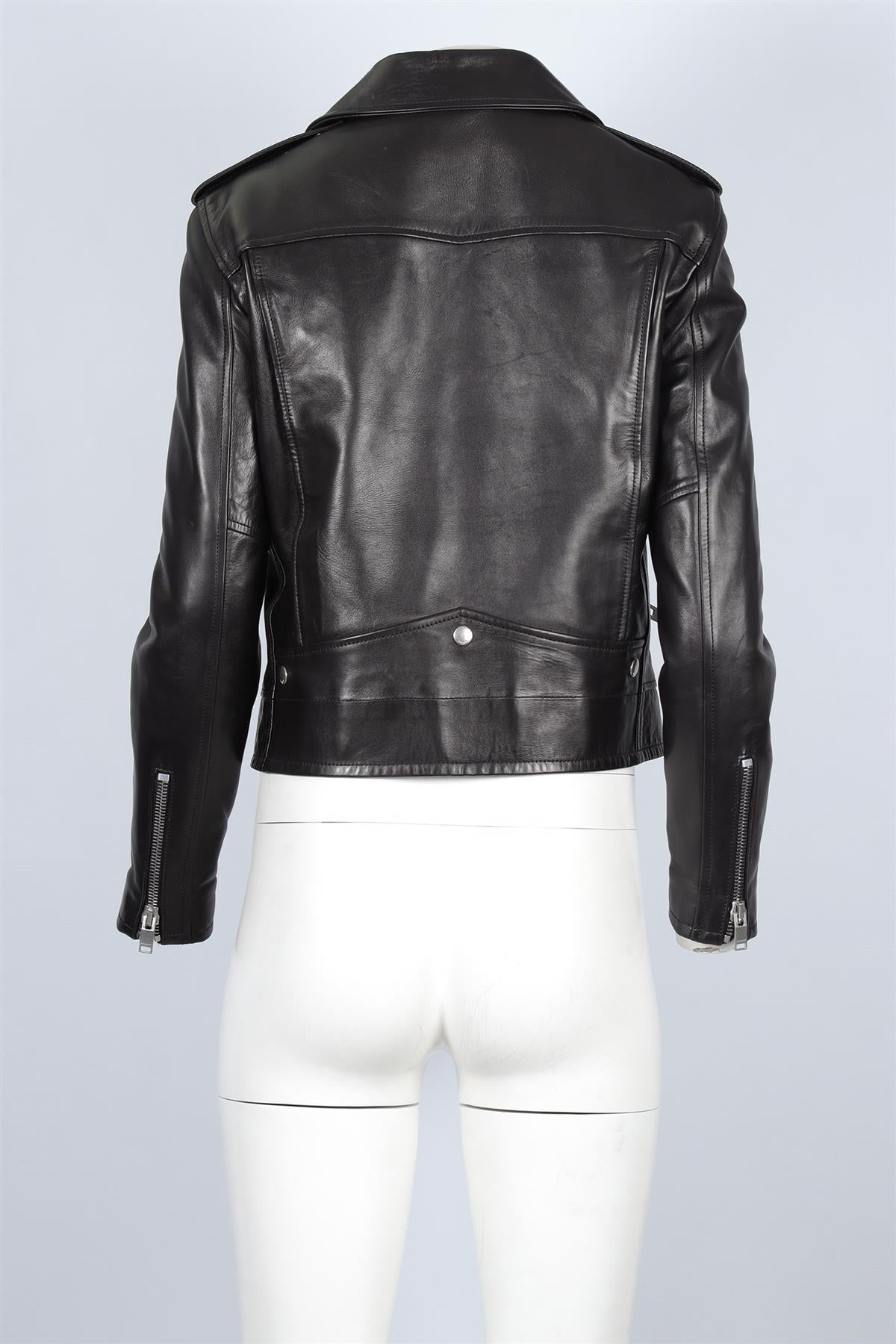 Saint Laurent Black Leather Biker Jacket FR 44 UK 16