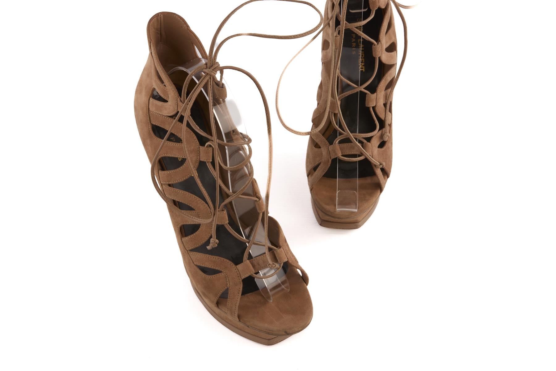 SAINT LAURENT BEIGE SUEDE PLATFORM SANDALS EU 39 UK 6 US 9