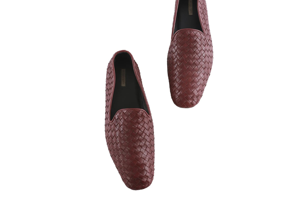 BOTTEGA VENETA BURGUNDY MEN'S INTRECCIATO LEATHER LOAFERS EU 42.5 UK 8.5 US 9.5