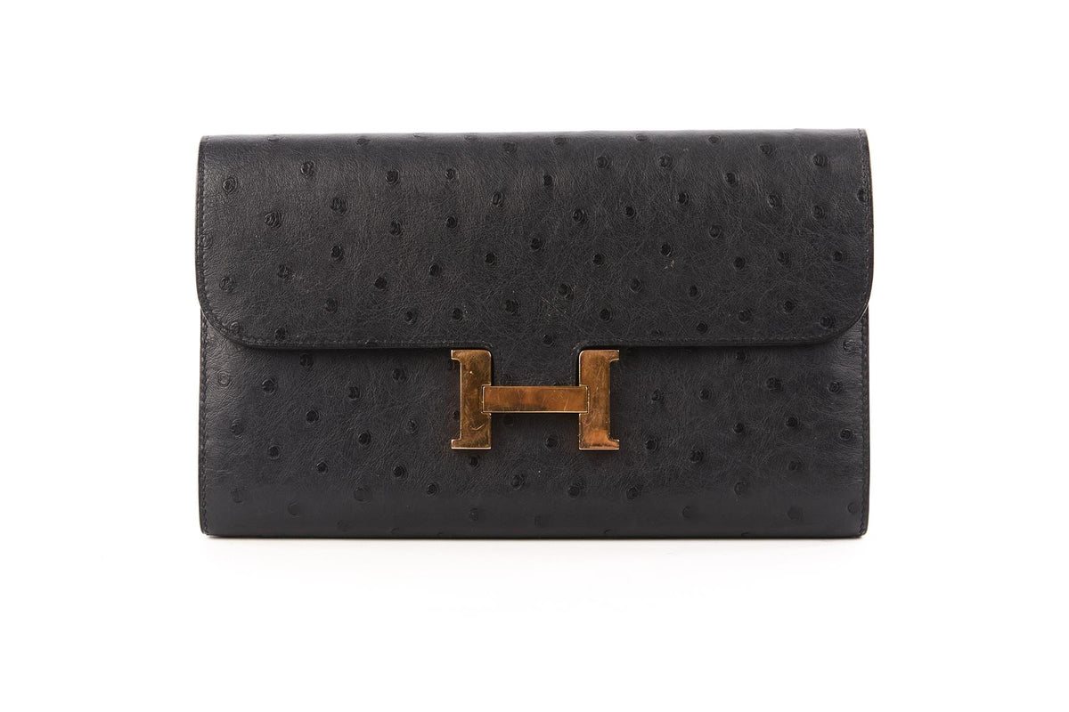 HERMÈS NAVY 2018 CONSTANCE LONG OSTRICH WALLET IN BLEU INDIGO