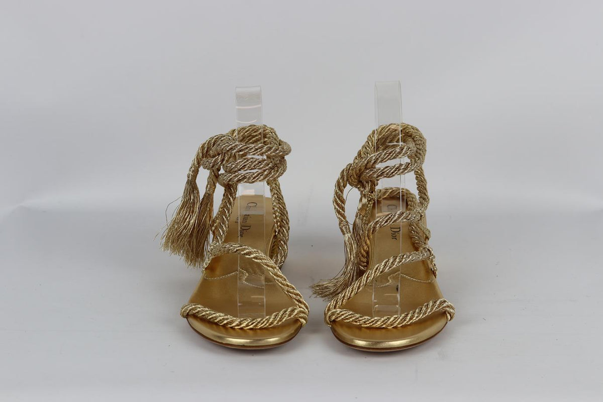CHRISTIAN DIOR METALLIC MYTHE ROPE AND LEATHER SANDALS EU 38.5 UK 5.5 US 8.5