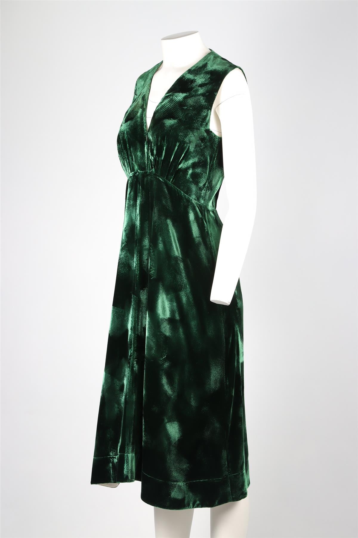 CELINE GREEN VELVET MIDI DRESS FR 38 UK 10