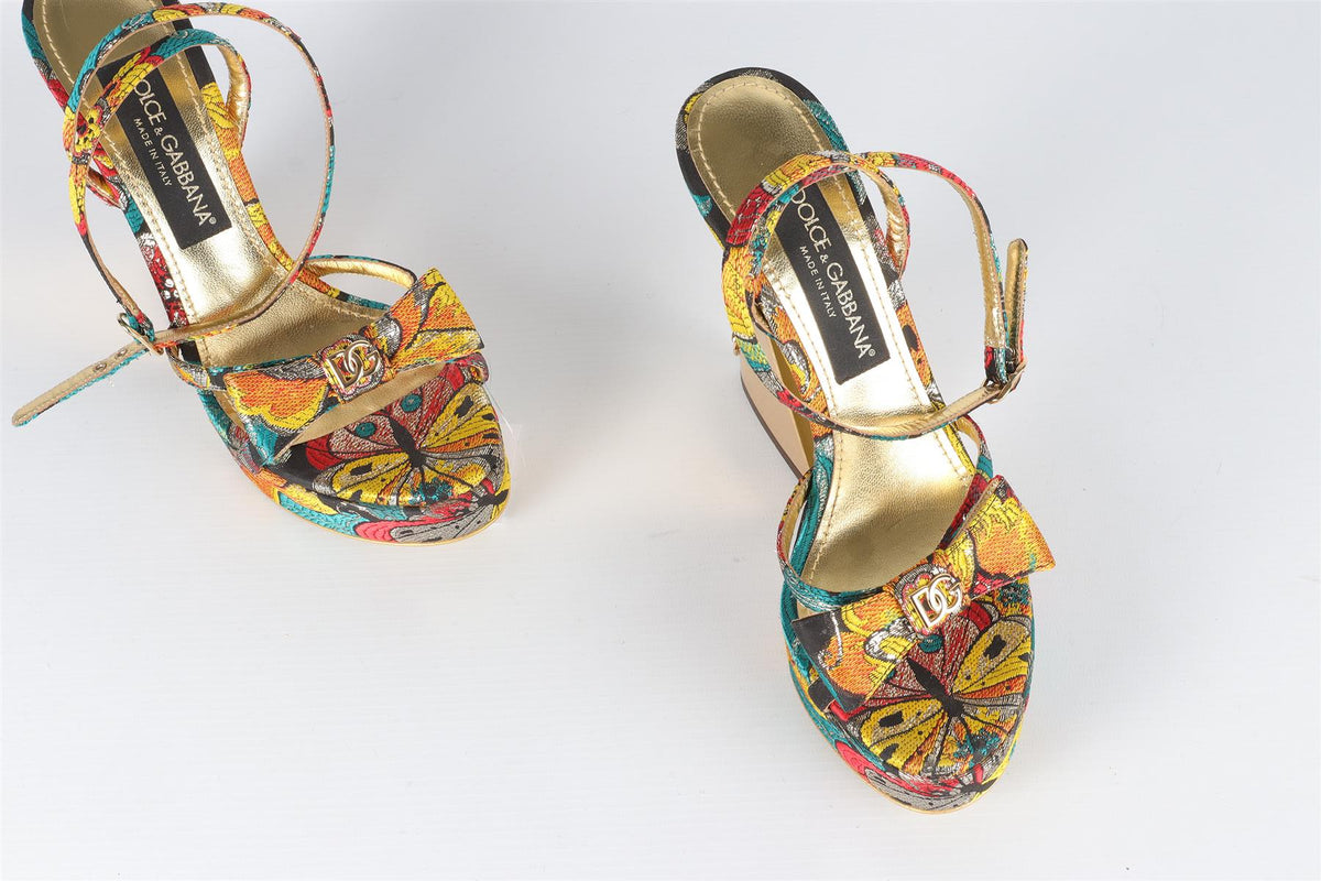 DOLCE & GABBANA GOLD JACQUARD SANDALS EU 38 UK 5 US 8