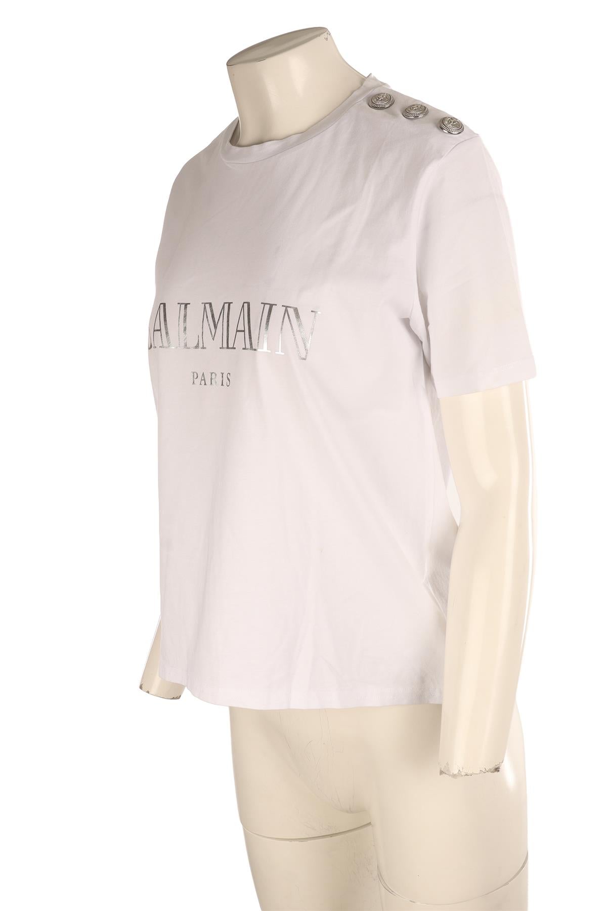 BALMAIN WHITE COTTON T-SHIRT FR 42