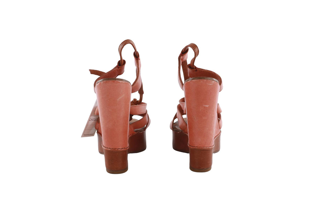 CHLOÉ PINK LEATHER WEDGES SANDALS EU 38.5 UK 5.5 US 8.5