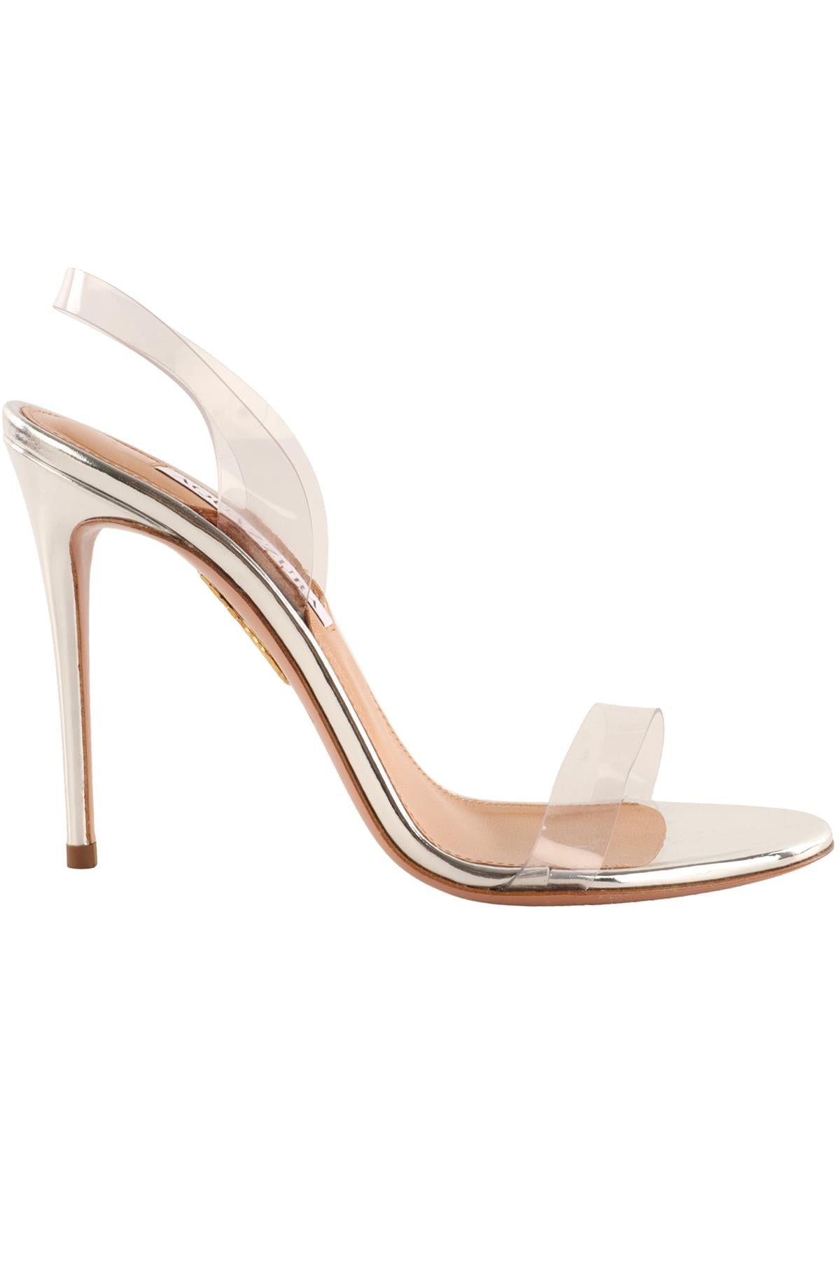AQUAZZURA SILVER PVC SLINGBACK SANDALS EU 37 UK 4 US 7