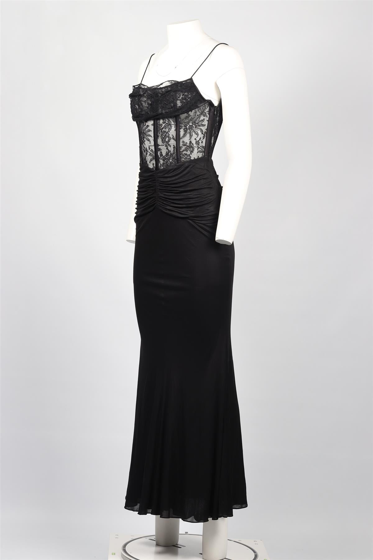 ALESSANDRA RICH BLACK LACE AND JERSEY MAXI DRESS IT 36 UK 4