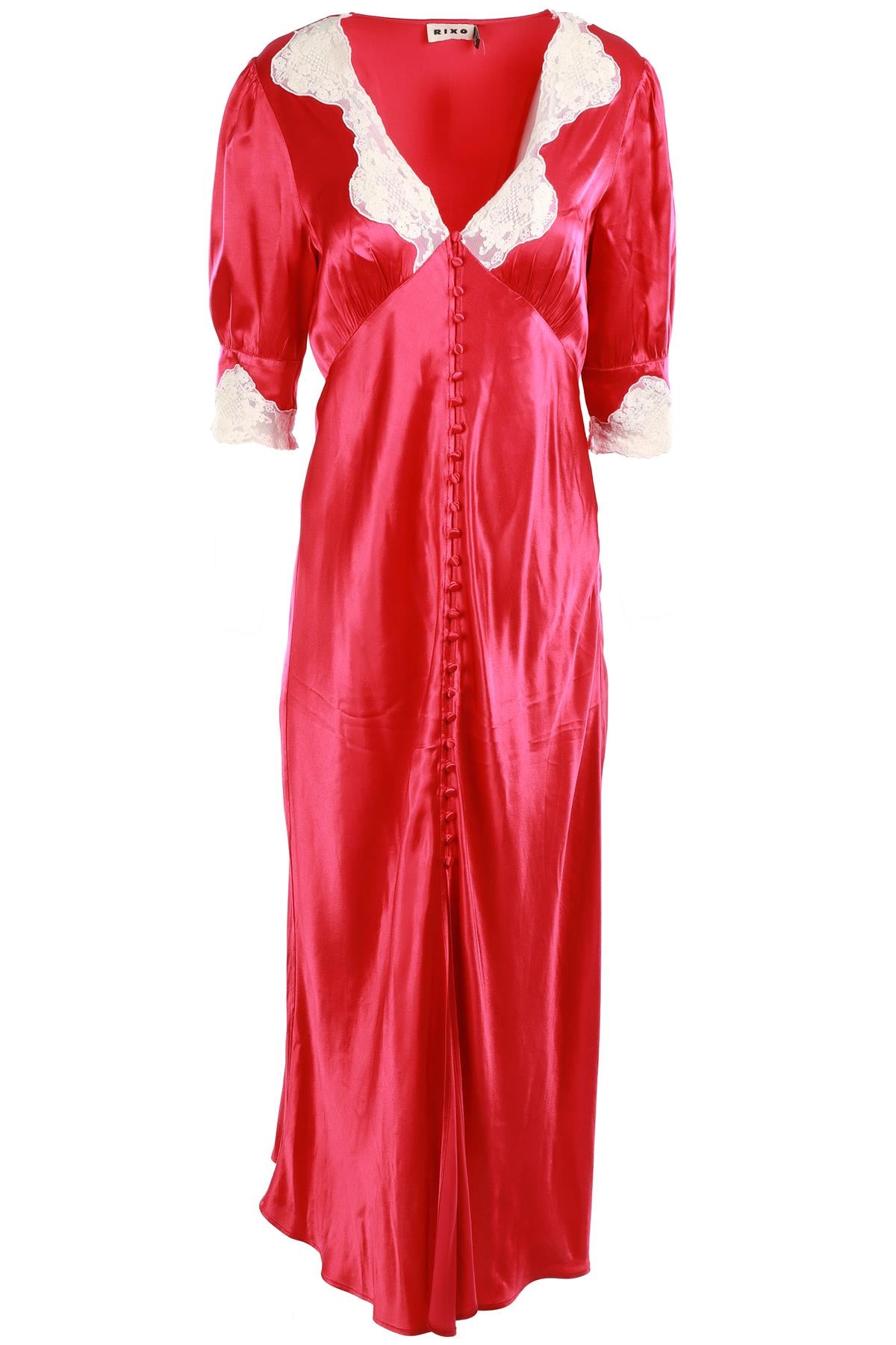 RIXO PINK SATIN MAXI DRESS UK 12