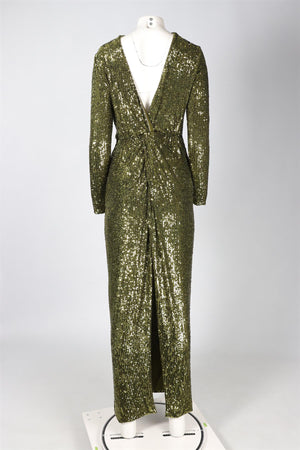 DUNDAS GREEN SEQUIN MAXI DRESS IT 38 UK 6