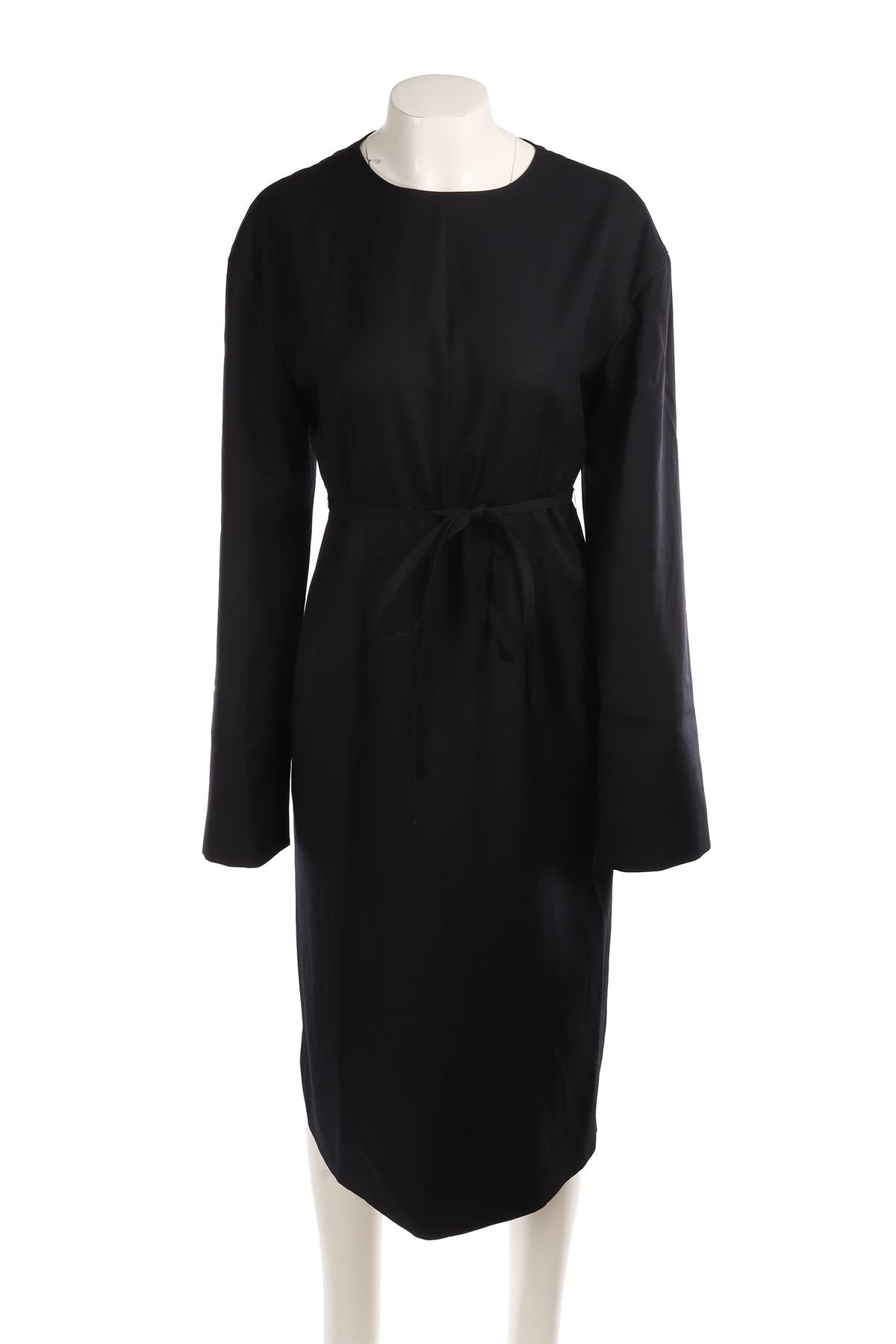 JIL SANDER BLACK WOOL MIDI DRESS FR 40 UK 12